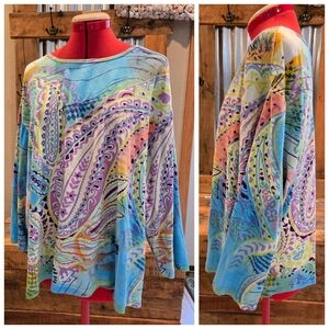 3X Paisley Knit Top Blue Pullover Vermont Country Store